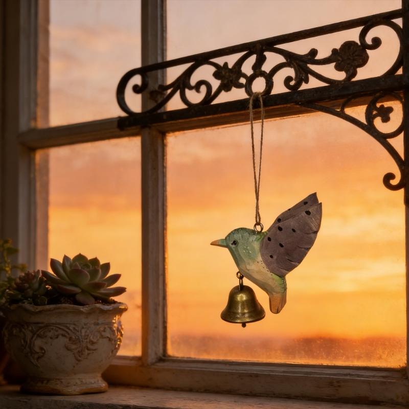 Hand Carved Wooden Hummingbird Figurines Hanging Ornament for Car Office Home Decors Wood Hummingbird Wind Chimes