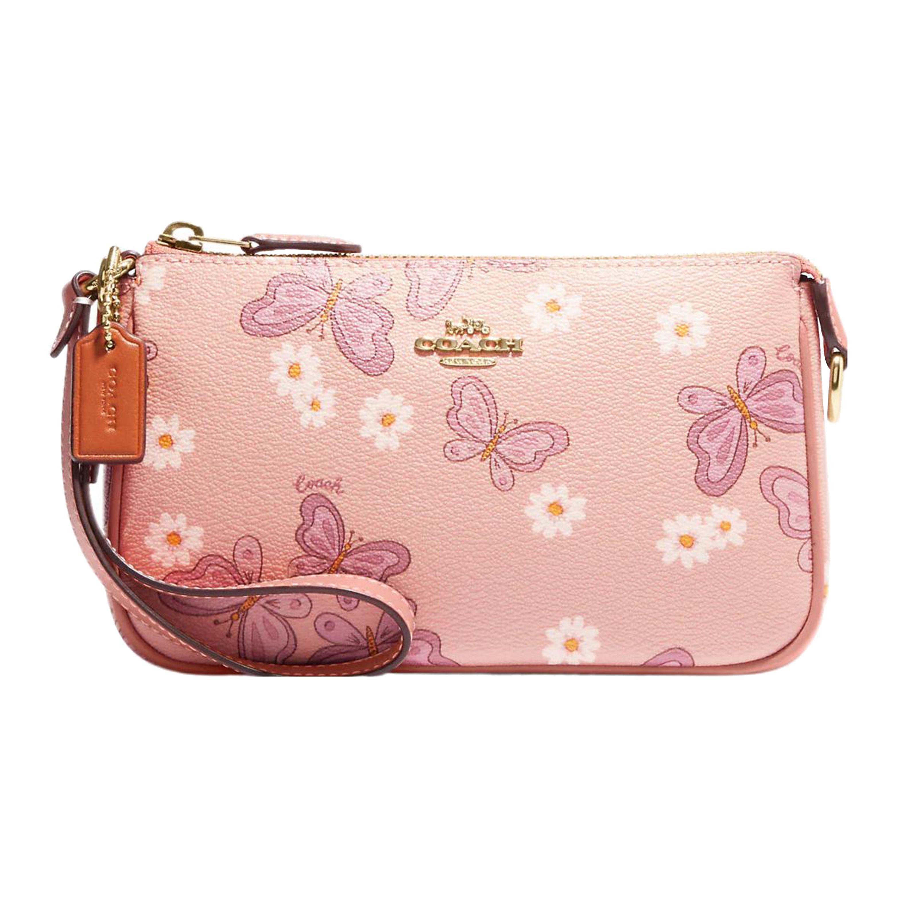 

Coach Nolita 19 Gold Letter Logo Butterfly Print Zipper Coated Canvas Leather Mahjong Clutch Small Women clutch Pink CH605-IMTIV Basic Set (Bag+Dust Bag)