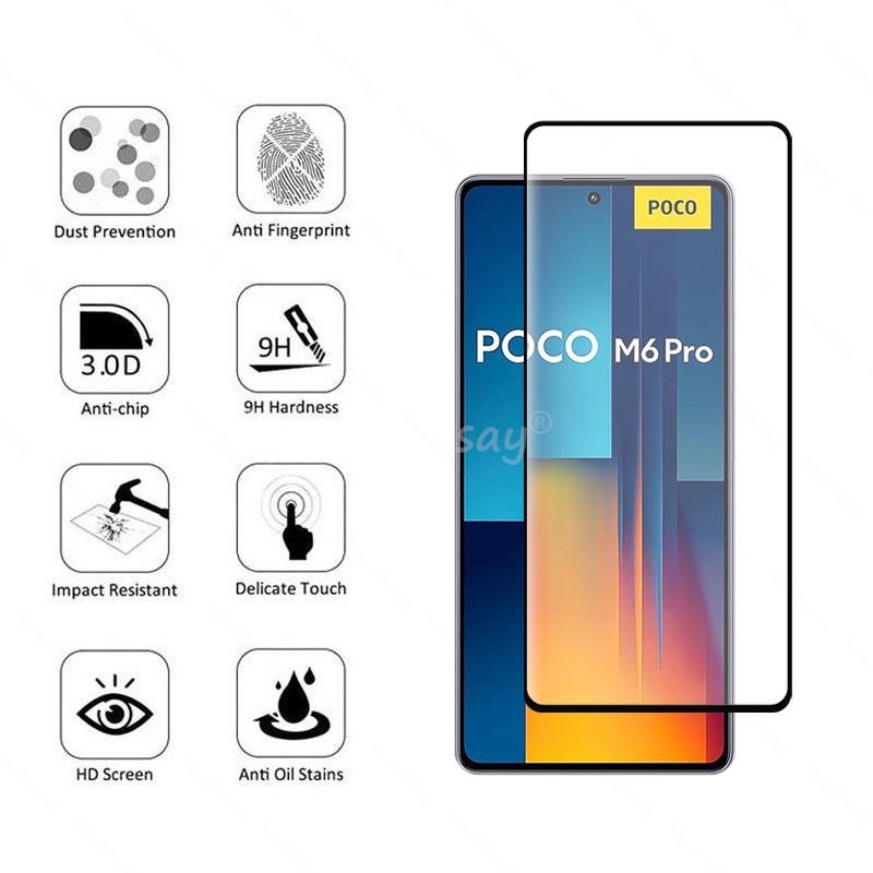 For Xiaomi POCO M6 Pro Glass Screen Protector Film Glass For POCO M6 Pro Tempered Glass Full Glue Camera Film POCO M6 Pro Glass