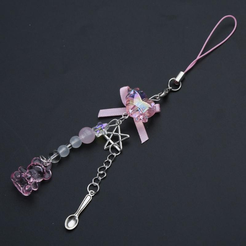 Sweet Bowknot Phone Charm Angel Wing Pendant Keychain for Bag Accessory Phone Strap Lanyard Beaded Key Chain Jewelry