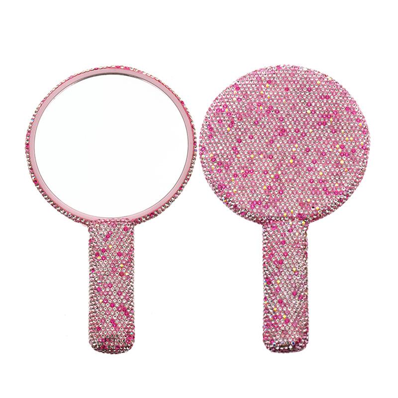 Women's Makeup Compact Mirror Sticking Diamond Hand-held Mirror ABS Fashionable High-end Beauty Handle Mirror Cosmetic Mirror