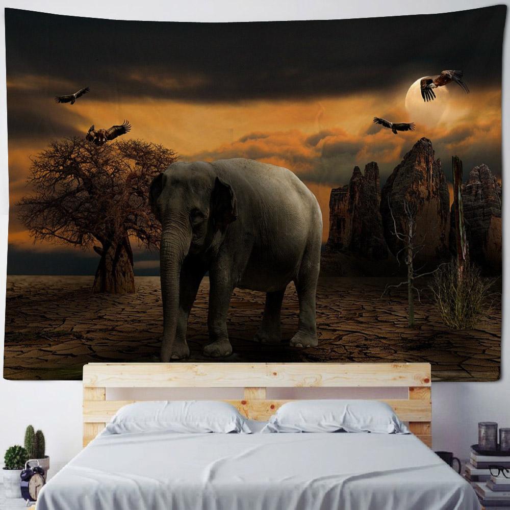 Bohemian Elephant Art Tapestry Sunrise Sunset Forest Landscape Home Decoration Wall Hanging Hippie Living Room Background Cloth