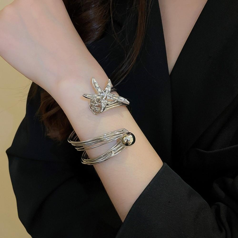Irregular Starfish Cuff Bracelets Jewelry Crystal Starfish Bangles Star Armband Arm Chain  Women