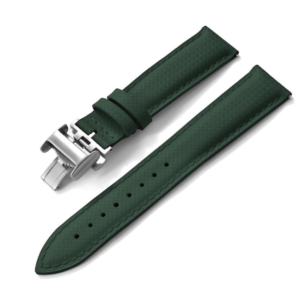 STAPELP 18mm 19mm 20mm 22mm Sailcloth Strap FKM TOP+Leather Base Tropical Texture Rubber Watch Bands Quick Release Pin Buckle