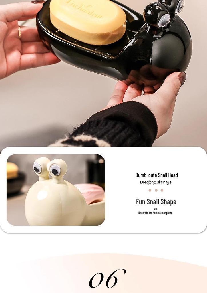 Creative Snail Ceramic Soap Dish with Water Filter for Bathroom