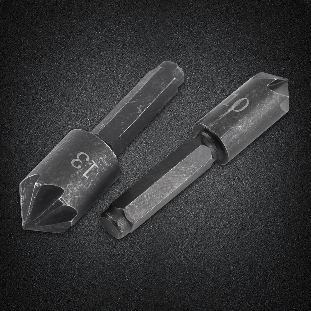 2pcs 7 Flute 82 Degrees 1 4 Hex Shank High Carbon Steel Countersink Cutter Bits