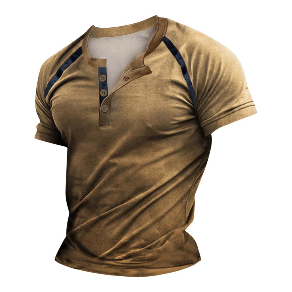 Summer T-shirt Contrast Button Neck Short Sleeve Cycling And Hiking Casual Top