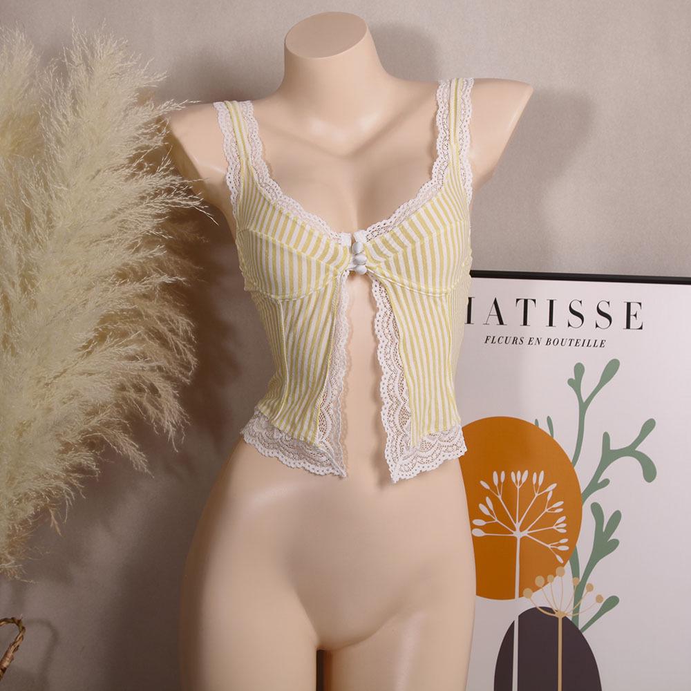 Stylish Lace Striped Camisole - Summer Vacation Chest-Enhancing Top Small жёлтый