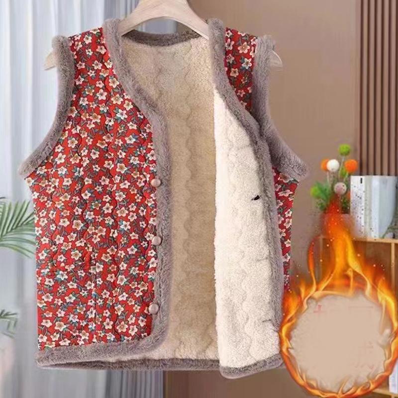 Winter And Womens Autumn Vest Wear Plus Velvet Thick Large Size Grandma Adds Velvet And Floral Patterns Sleeveless Jacket