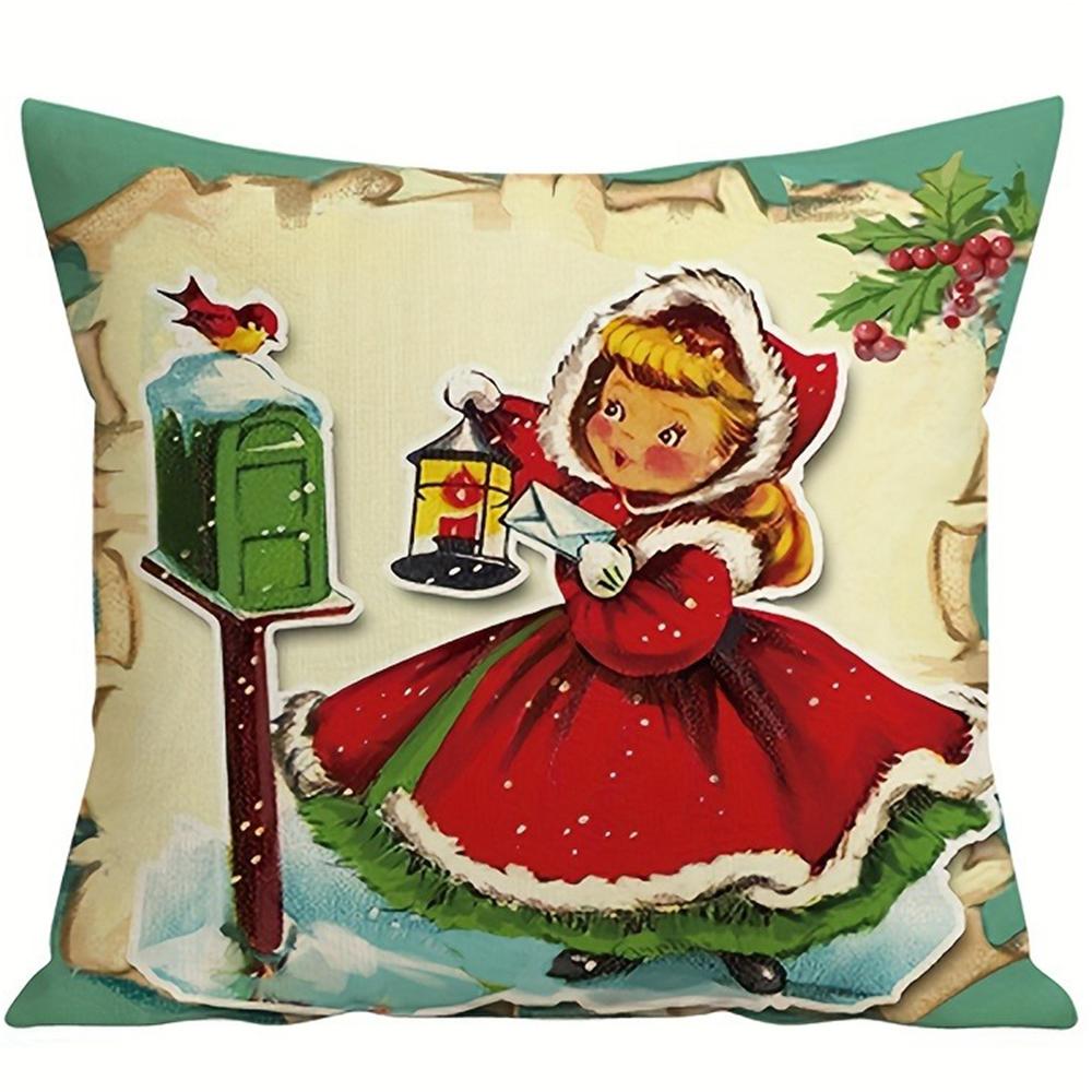 Christmas Theme Pillowcase New Year Gift Retro Style Santa Claus Fawn Pillow Cover Home Room Decoration Sofa Cushion Cover
