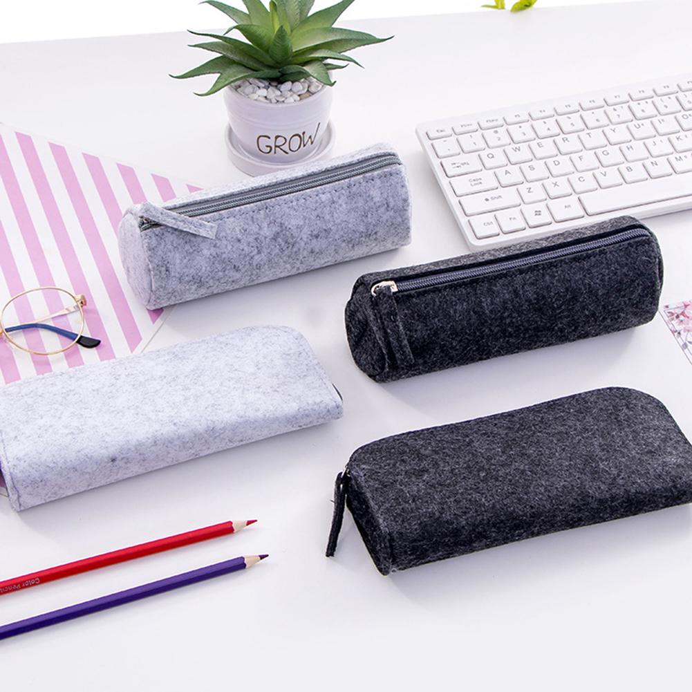 Stationeries Round/Flat Zipper Large Capacity Student Stationery Storage Pen Bag Pencil Case