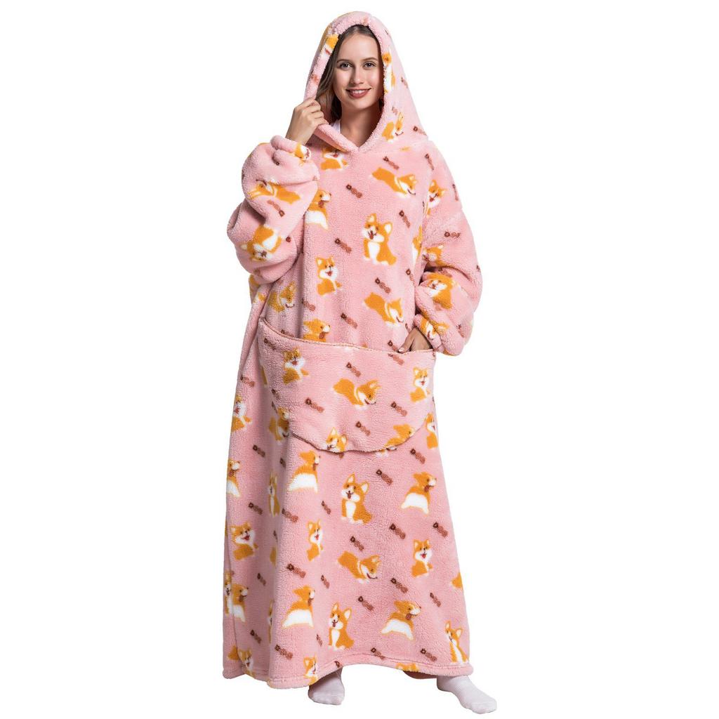 Wearable Blanket Women Home Soft Flannel Casual Print Oversized Hoodie Sweatshirt with Pocket for