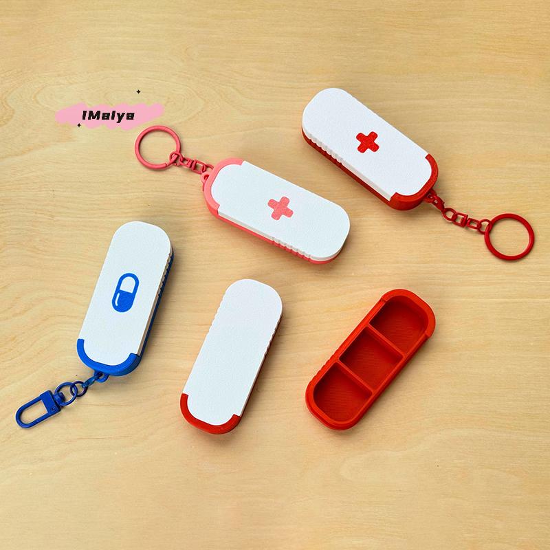 M-3 Compartment Sliding Pill Box With Keychain Sliding Lid Pill Holder Portable Travel Daily Medication Management