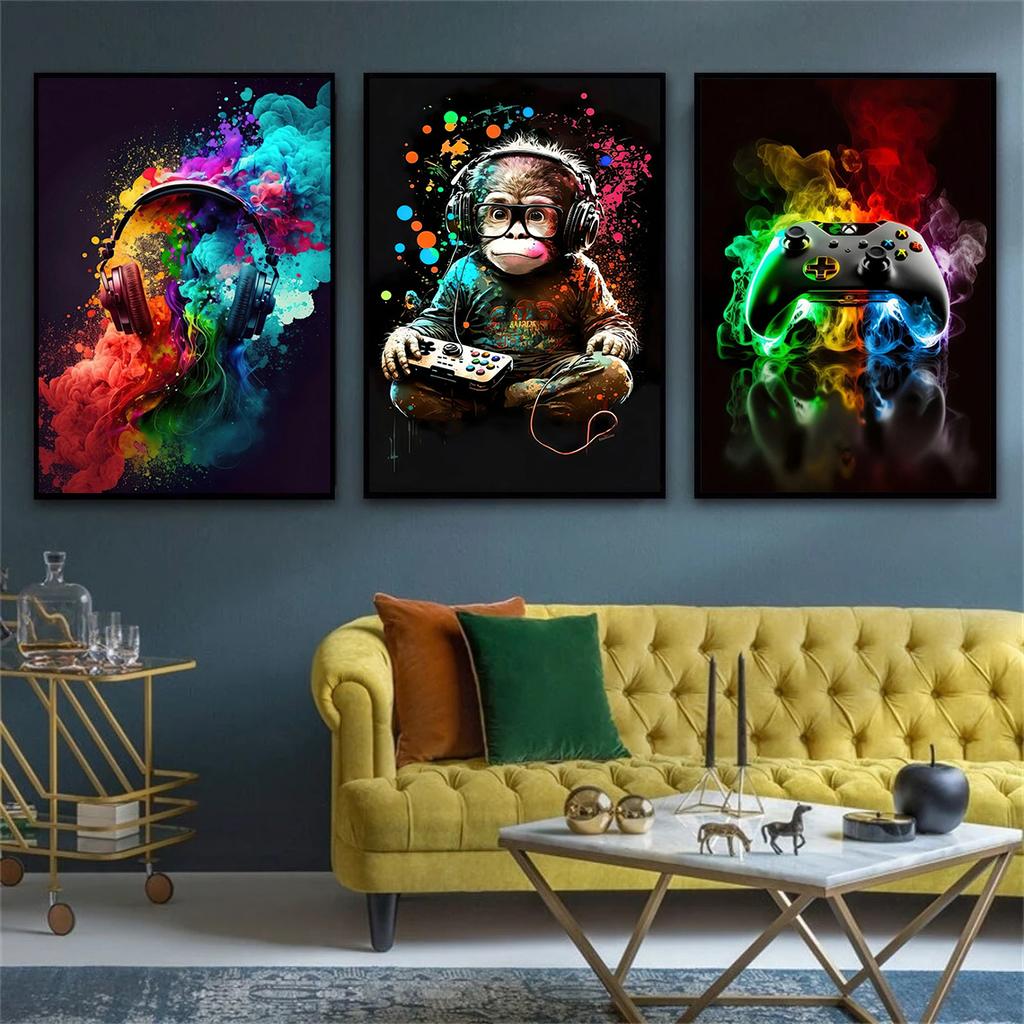 Watercolor Cool Monkey Headphone Dj Music Poster And Print Canvas Painting Animal Wall Art Pictures for Living Room Home Decor