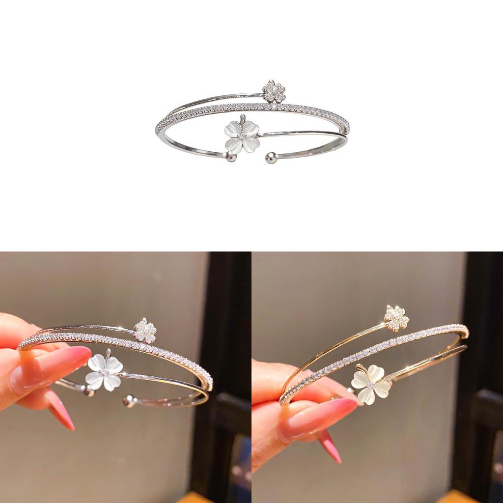 Zircon Cat Eye Flower Threestage Open Wristband For Stylish Office Accessory