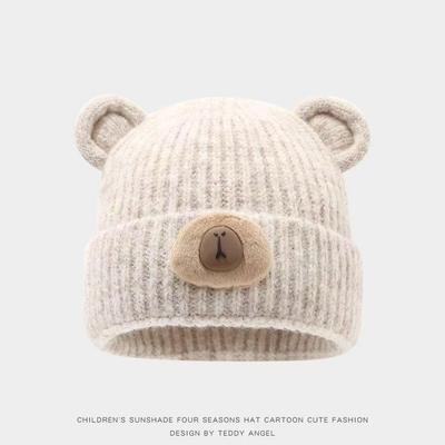 Korean Style Cute Little Bear Knit Beanie for Women - Warm, Windproof, Autumn/Winter Cycling Hat