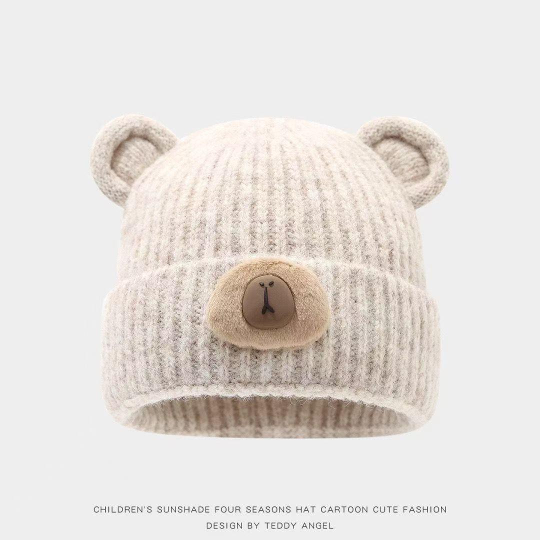 

Korean Style Cute Little Bear Knit Beanie for Women - Warm, Windproof, Autumn/Winter Cycling Hat One Size