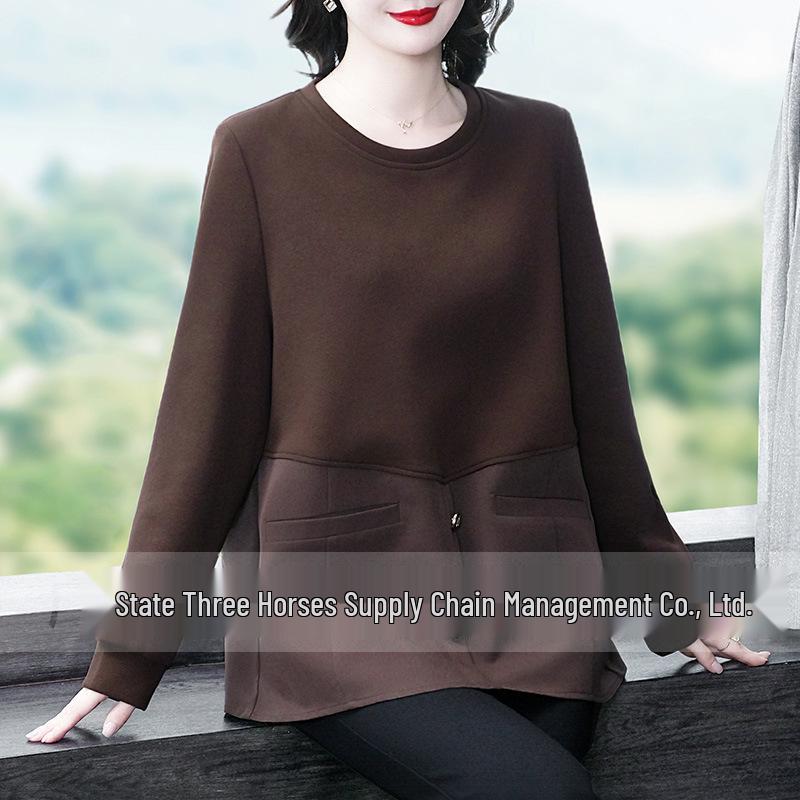 Plus Size Crew Neck Sweatshirt for Spring/Summer - Casual Fashion for Middle-Aged Women.