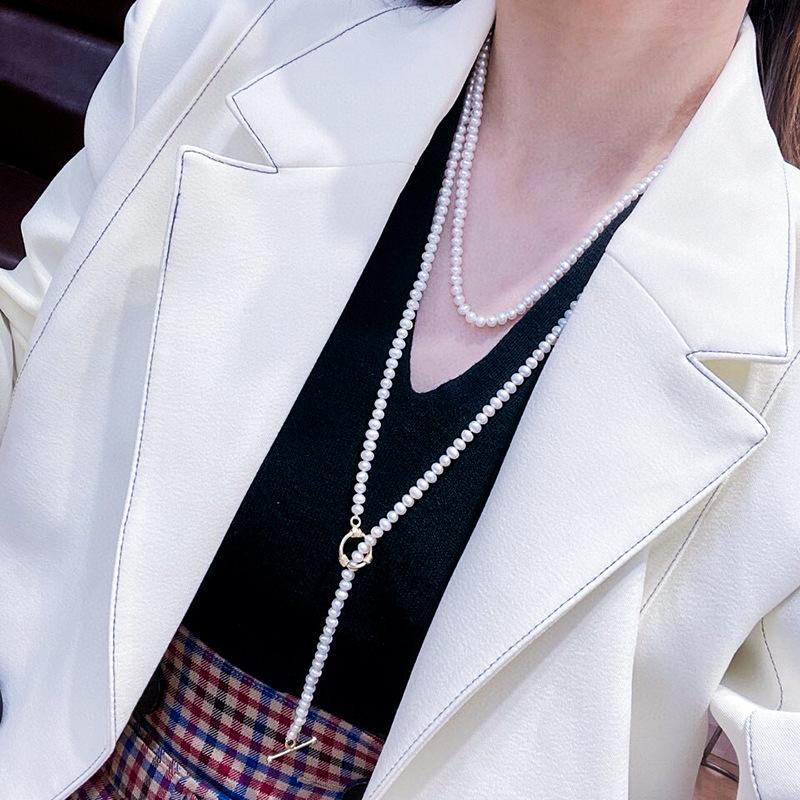 Long Natural Water Pearl Sweater Chain Fashion New Multi-layer Wearing OT Necklace Women 48inches