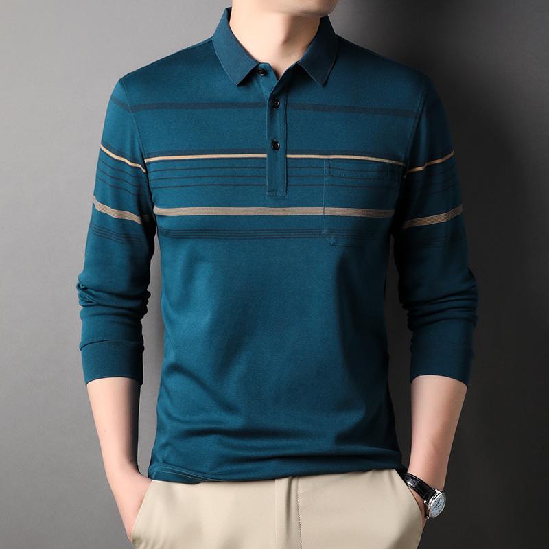 

Осенне-зимняя новая футболка, мужская модная полосатая рубашка поло с лацканами, мужская одежда, майка, топ с длинными рукавами, мужская футболка XL