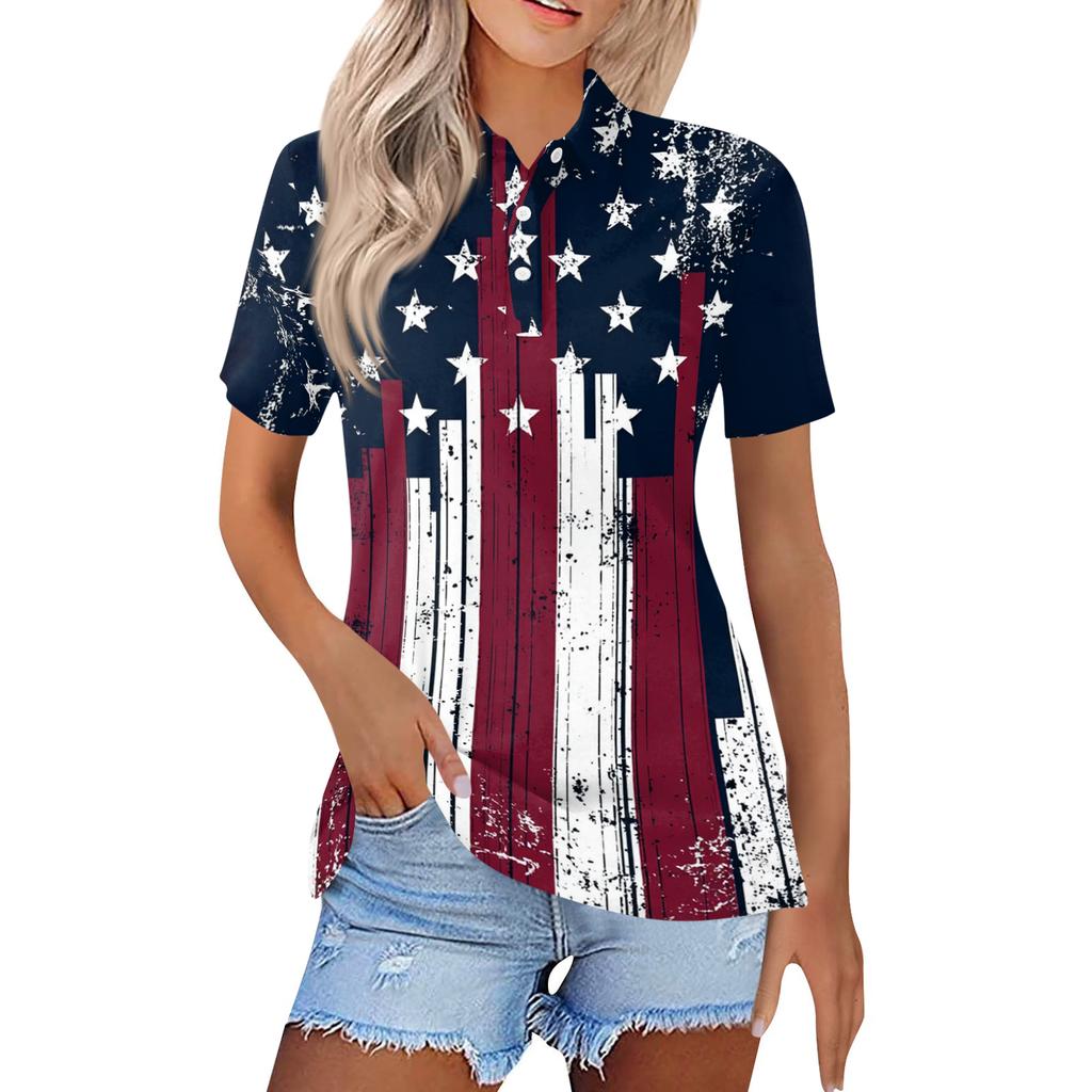 Women's Fashion Casual Lapel Short Sleeve Printed Shirt Women's Button Up Tops