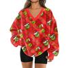 Women's Fashionable V-neck Christmas Printed Long Sleeved Casual Pullover Plush Warm Pocket Sweatshirt Top