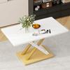 Dining Table for 4-6 People, 140x80cm, Modern Kitchen Table with Thickened Artificial Marble Tabletop and X-shaped Metal Legs