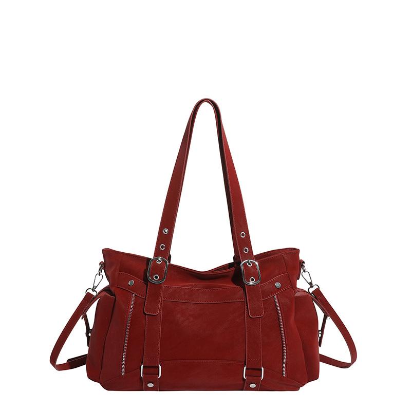 

Leather Tote Bag Women s Fashion Shoulder Bag with Adjustable Strap and Dual Side Zip Pockets