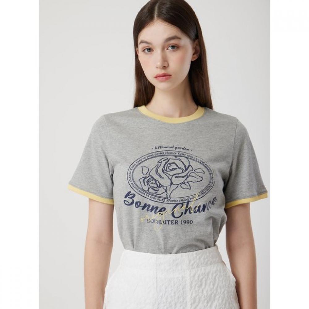 Cc Collect. Rose Printing Ringer Tee C252psm333 GR (gray)/66