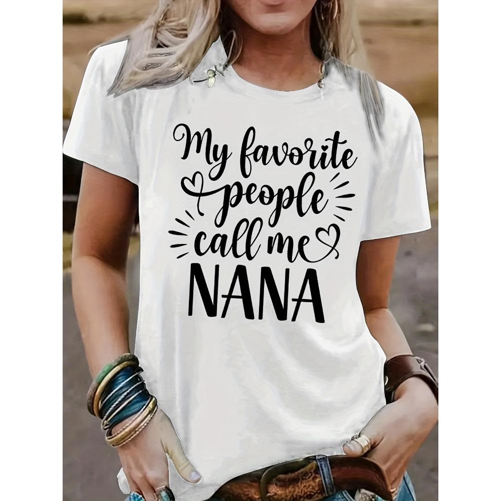 

Women Nana Print Crew Neck Short Sleeve TShirt Casual Top for Summer Spring Womens Graphic Clothing Top Comfortable Cotton S