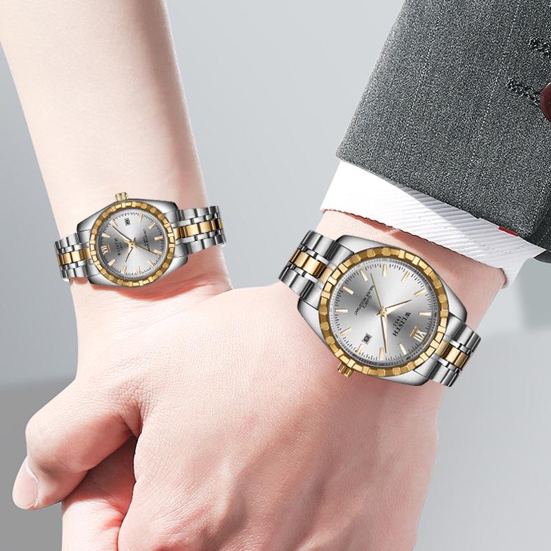 Top Brand Calendar Couple Watch Waterproof Steel Band Student Watch
