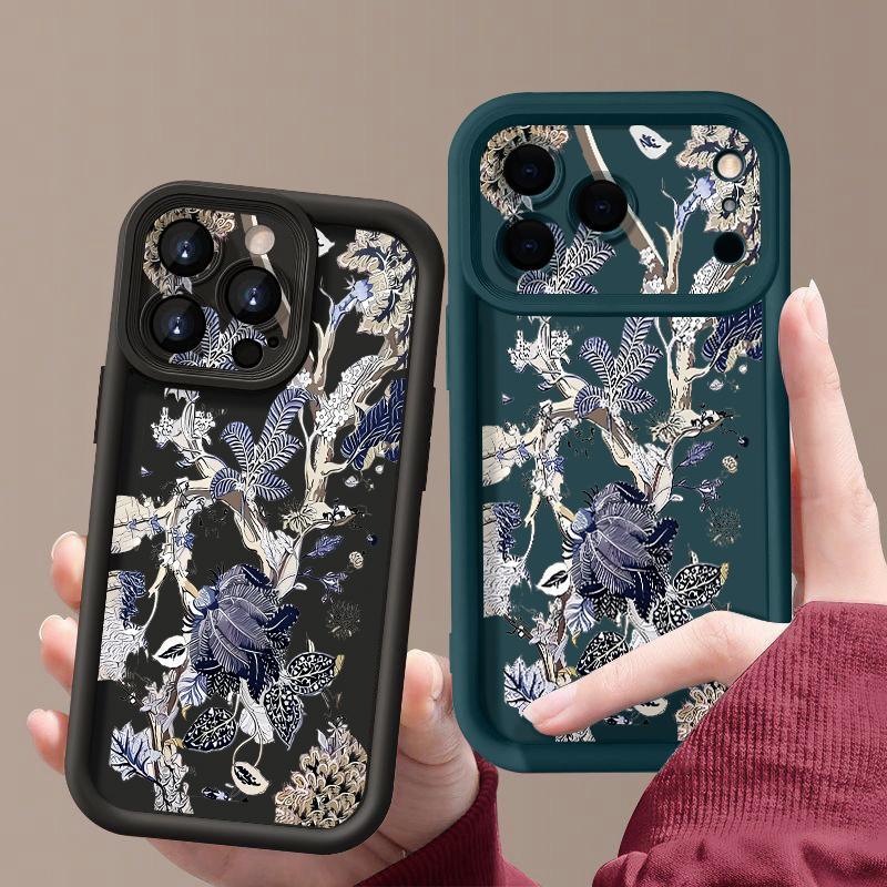 For iPhone 17 Pro Max Case Luxury Retro Dark Floral Pattern Shockproof Bumper Soft Silicone Cover For iPhone 16 15 14 13 Pro 12 11 16E Air