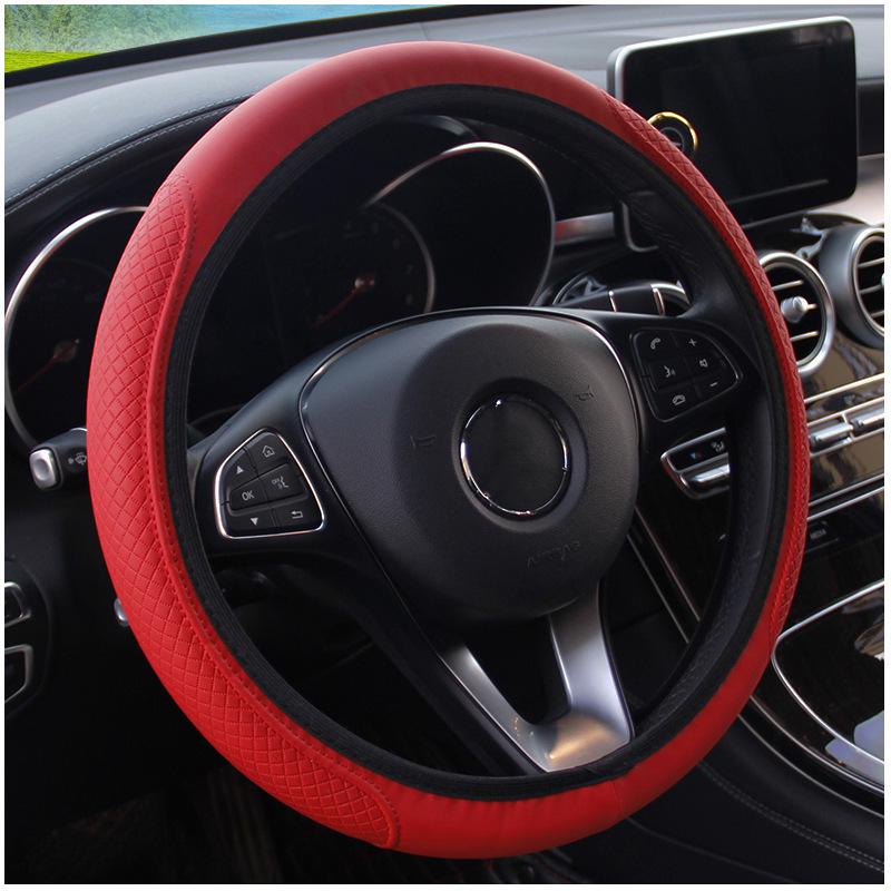 Fiber Leather Steering Wheel Cover - Double Circle, Elastic Band, Wear-Resistant, Embossed Design.
