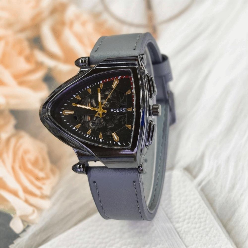 Casual Mechanical Watch Simple Quartz Wrist Watch New Triangular Hollow Watch Men