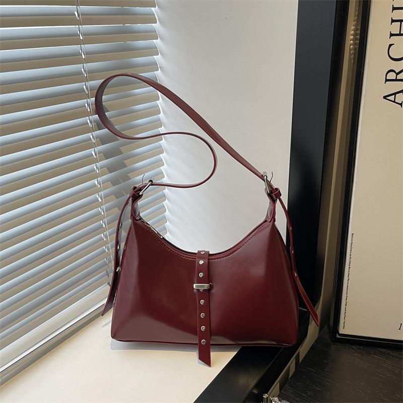 Autumn Vintage PU Hobos Shoulder Bags for Women Versatile Belt Design Ladies Crossbody Bag Simple Solid Color Female Handbags