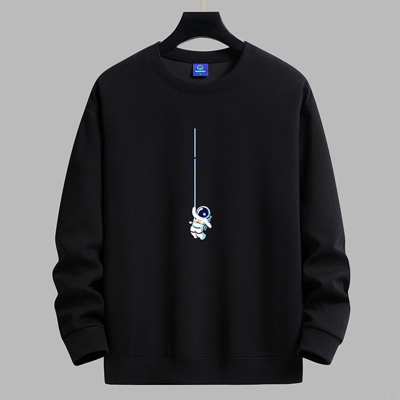

Свитшот мужской с круглым вырезом с принтом космонавта, модный повседневный худи с длинным рукавом большого размера 4XL чёрный