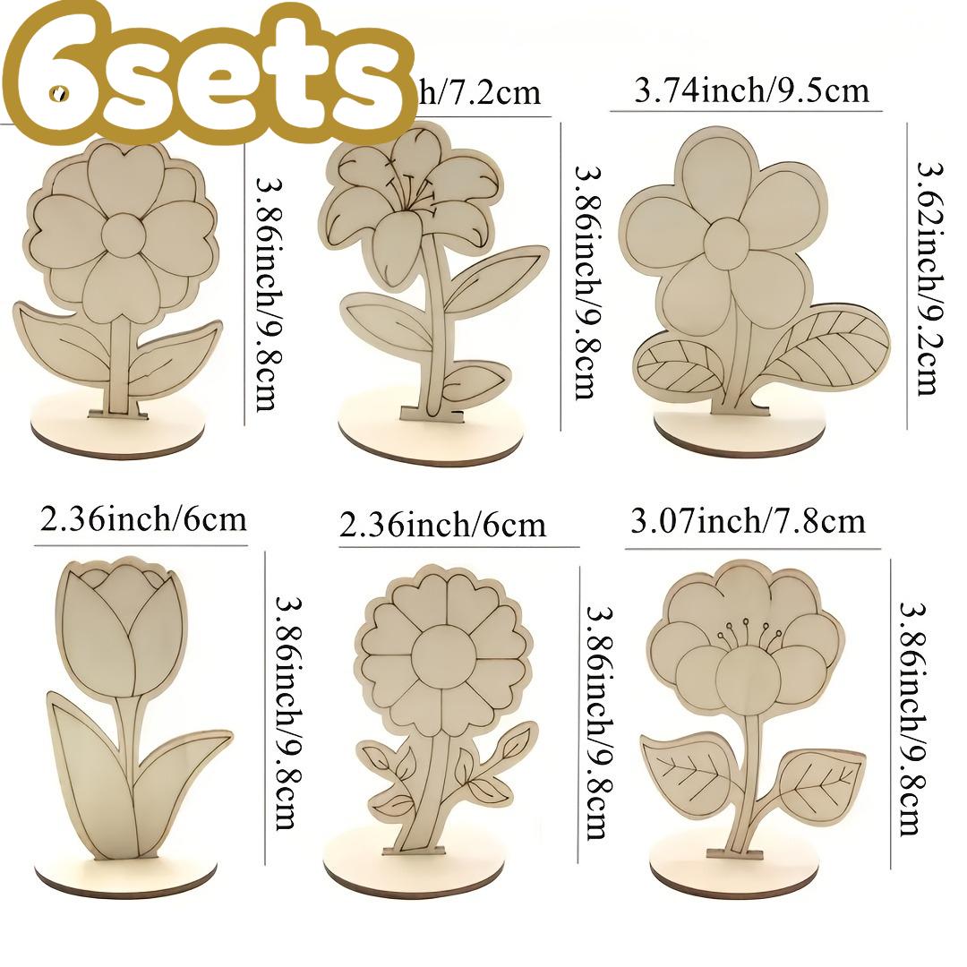 

6/12sets Wooden Flower Decorations, DIY Painting Craft Kit with Rose Lily Sunflower, for Spring Party, Mother s Day Flowers Gift