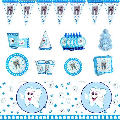 Dientes Azules Suministros para Fiesta de Cumpleaños Vajilla Desechable Platos de Papel Vasos de Papel Servilletas de Papel Decoraciones para Fiesta de Cumpleaños de Niñas Estilismo