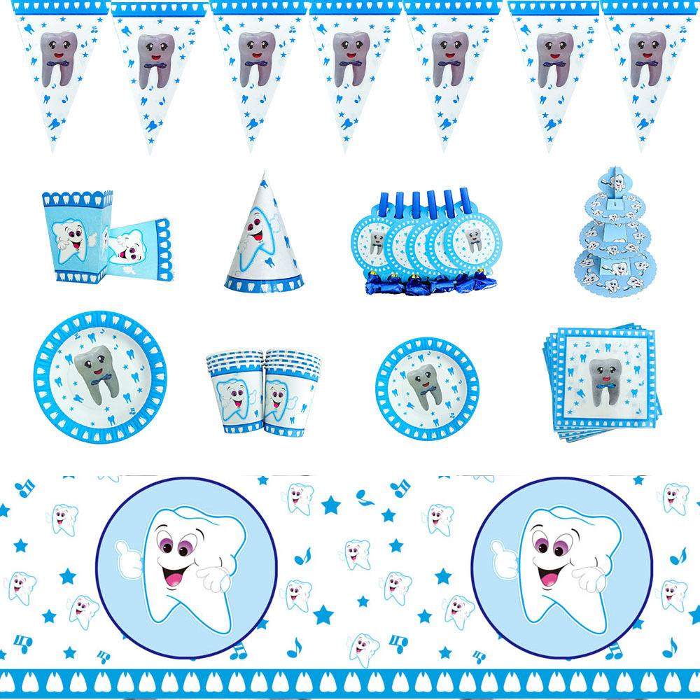 Blue Teeth Birthday Party Supplies Disposable Tableware Paper Plates Paper Cups Paper Towels Girls Birthday Party Decorations Styling