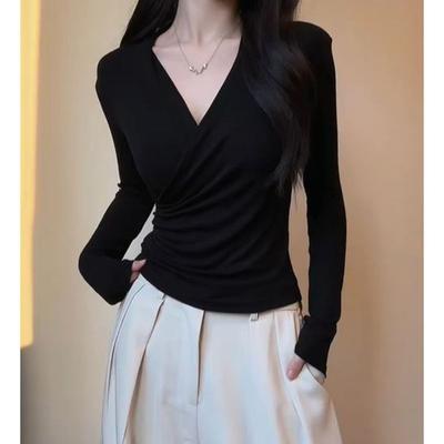Black Cross Long-sleeved Women's New Spring and Autumn Slim-fit Pure Desire Inner Layering Shirt Top