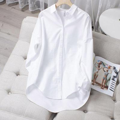 Chemise Blanche Décontractée Mi-Longue en Coton pour Femme - Blouse Polyvalente et Amincissante