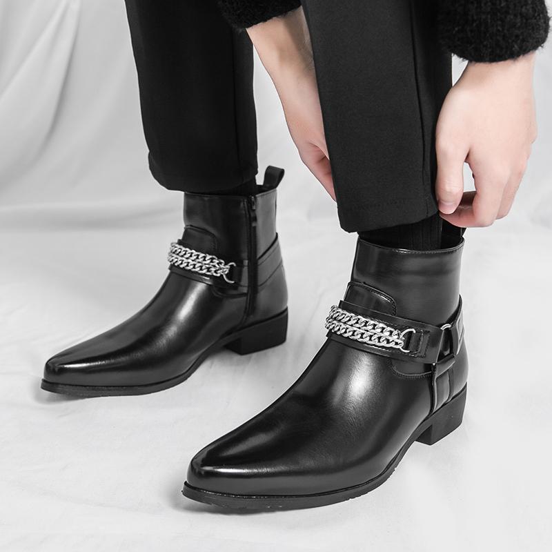 Winter Business Men Chelsea Boots Black Brown Men Comfortable Fashionable Pointed Rider Boots Outdoor Training Boots Sizes 38-46