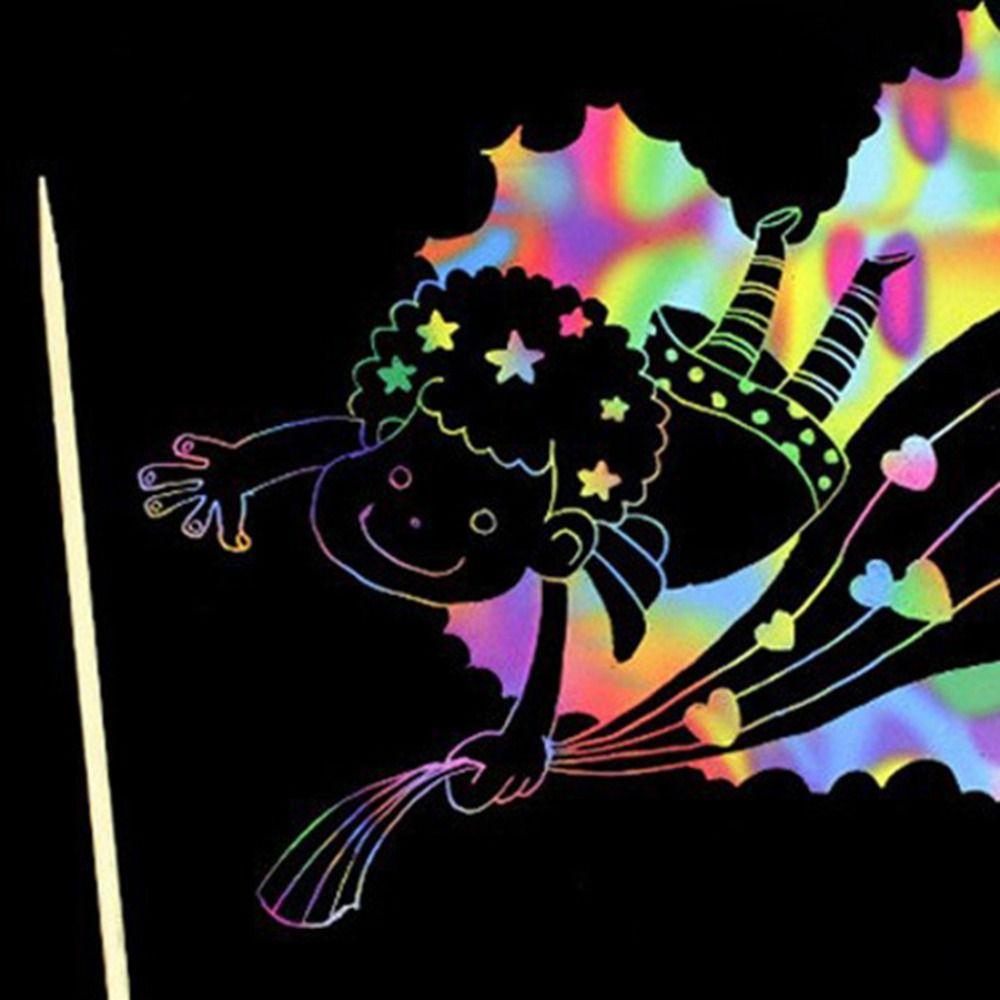 With Wooden Pen Rainbow Scratch Book Colorful Glitzy Paper Note Color Drawing Paper  Kids Gift