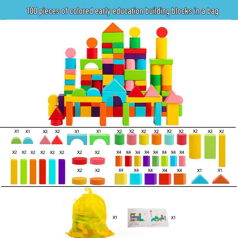 

Набор из 100 цветных деревянных строительных блоков: Игрушка для раннего развития для когнитивного развития детей и сопоставления форм.