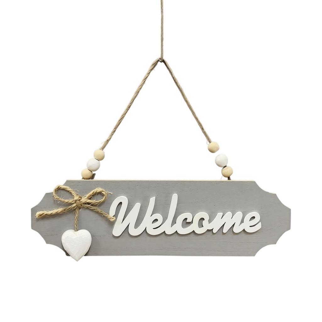 Wooden Welcome Sign Hanging Plaque Home Decor Front Door Wall Ornament with Rope and Beads Rustic Style Indoor Outdoor Use