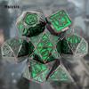 7 stk grønn sølv doble sverd metallterninger Solid polyedrisk terningsett egnet for rollespill RPG-brettspill
