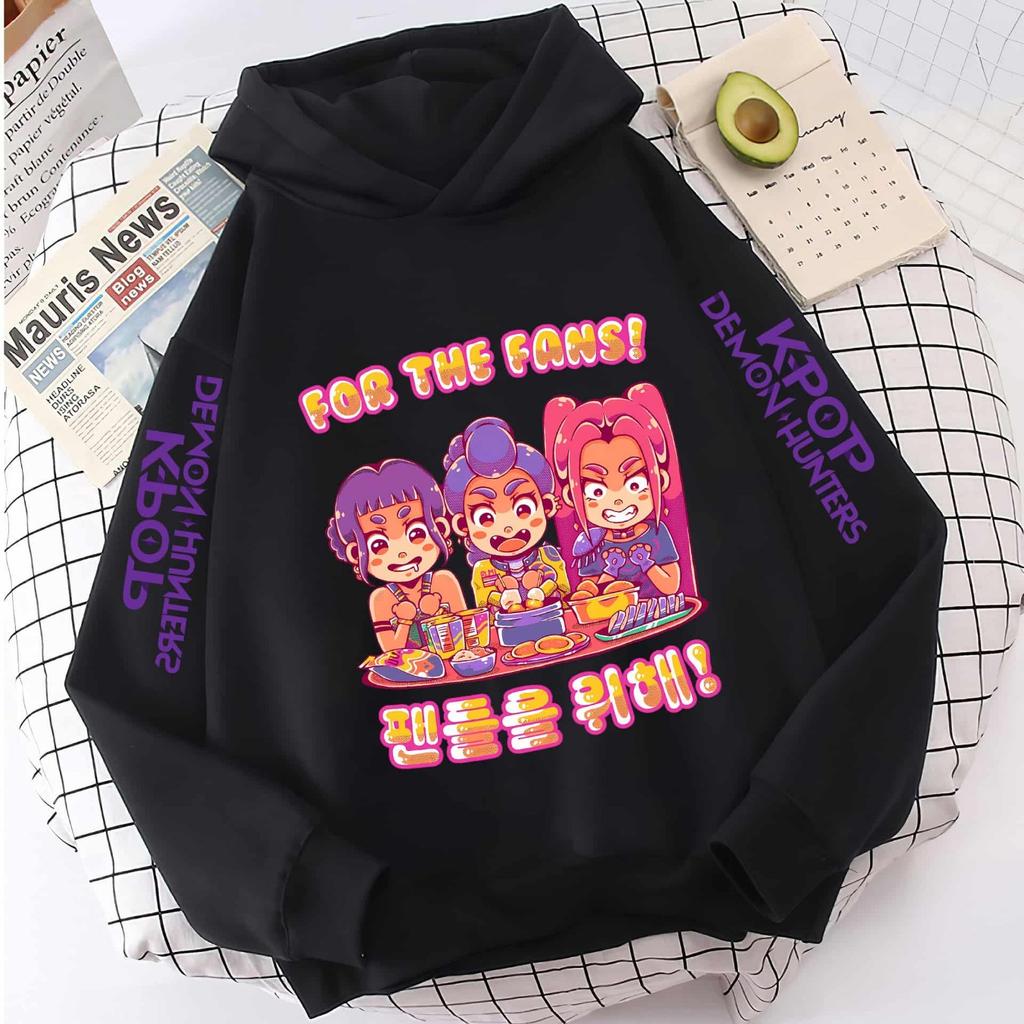New KPop Demon Hunter Cartoon Girls Hoodies Children's Korean Wave Print Fashion Casual Tops Casual Girls Clothing Warm