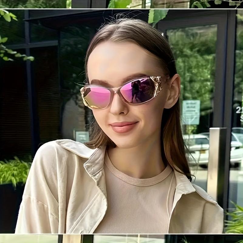 Y2K Butterfly Decorative Fashion Sunglasses, Women'S Retro Surrounding Sunshade Driving Beach Party Composite Frame Sports Style