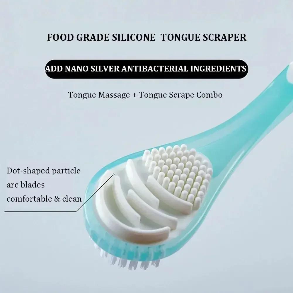 1Pc Tongue Cleaning Dual Purpose Tongue Coating Brush Cleaner Silicone Scraper For Adult Deodorizing Tongue Scraper Oral Care