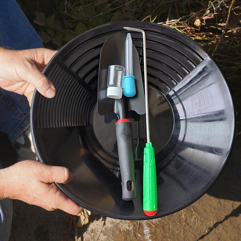 15 inch Gold Panning Pan Collection Tool Inside Bends Portable Hobbists with Bottle and Tube Outdoor